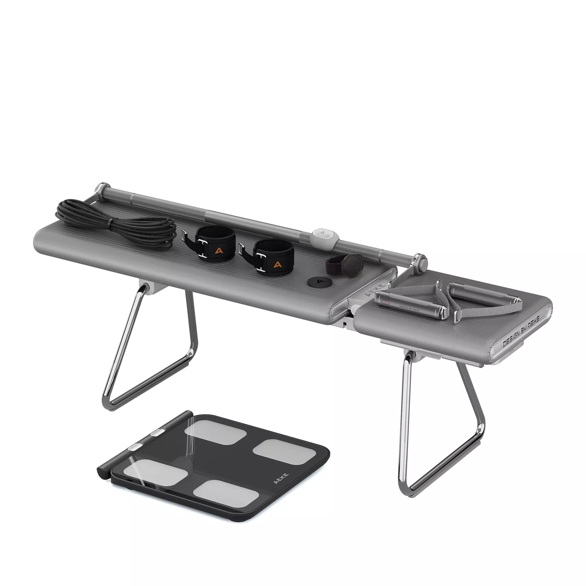 Smart home gym system arranged in a bright home workout space