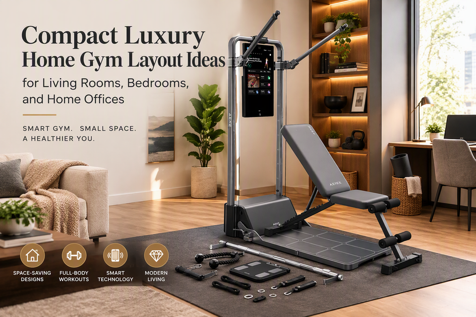 All-in-one smart home gym shown in a refined home-gym setting